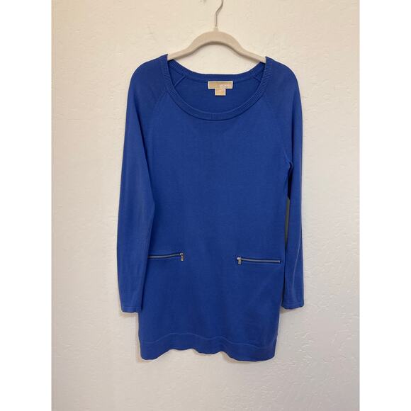 Michael Kors Blue Knit Sweater Dress with Zipper Pockets - Size Medium - Picture 2 of 11